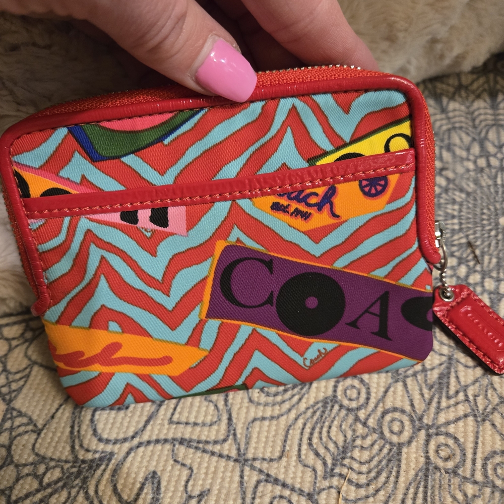 COACH RARE Poppy Colorful Patterned Zip Wristlet
